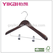 Fancy and best selling wooden coat hanger with metal clips in antique color